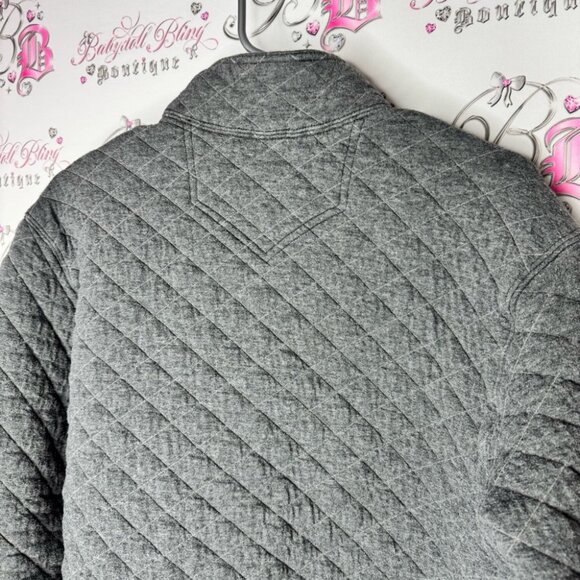 Eddie Bauer jacket pull over quilted sweater grey logos comfy thick warm quilt - Picture 10 of 10